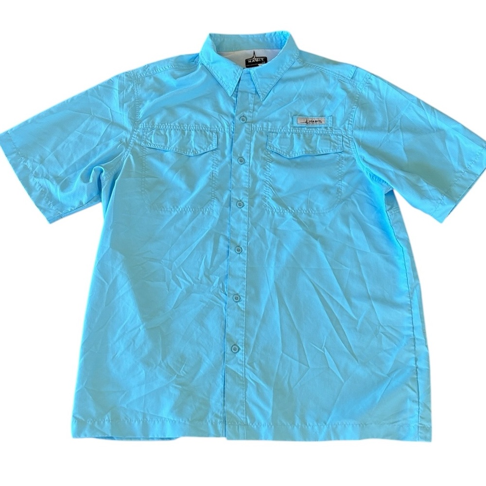 Habit Blue Short Sleeve Button‎ Down Fishing Shirt Size L